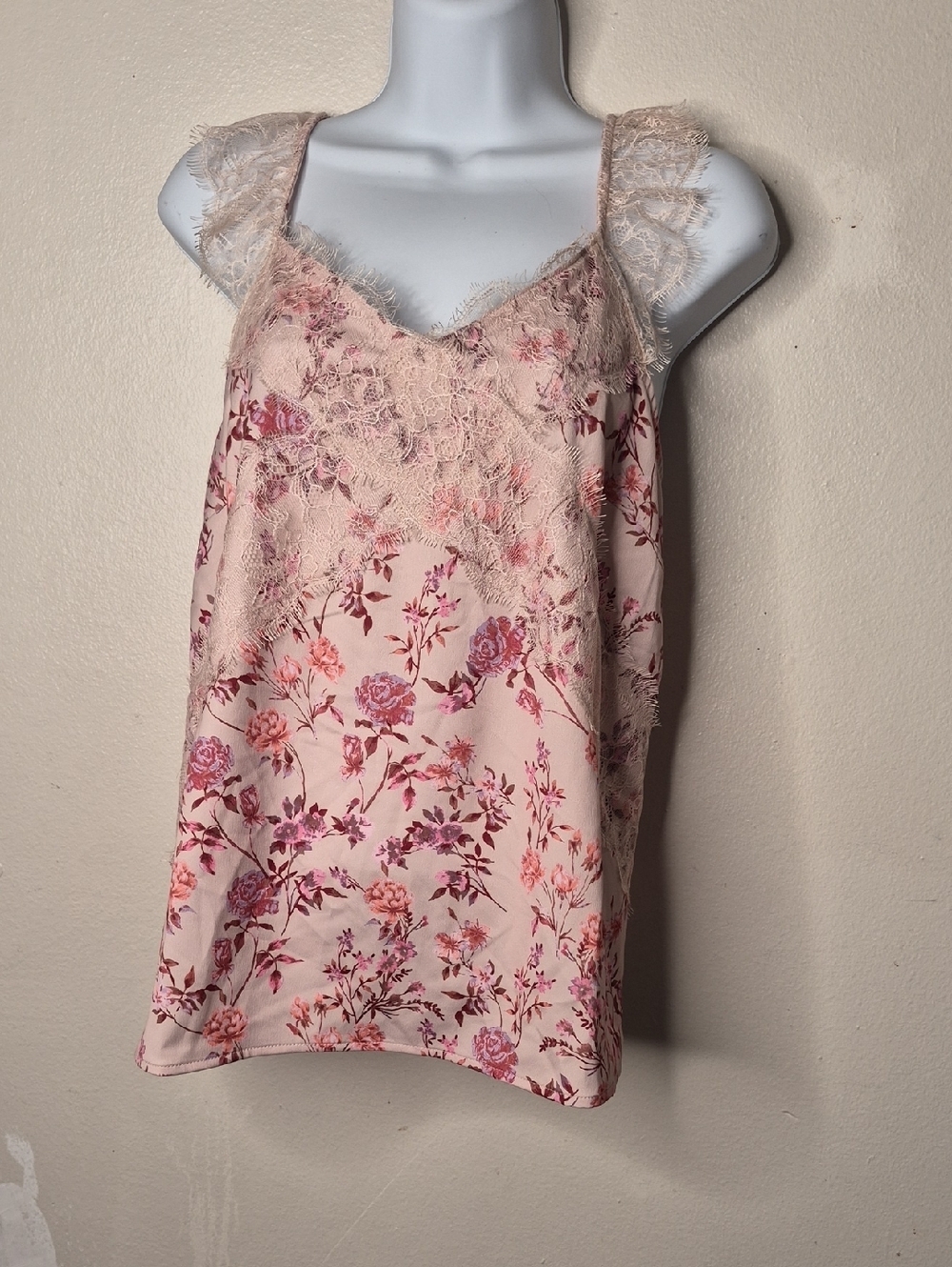 Daytrip Blush Floral Lace-Trim Cami